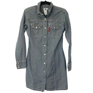 Calvin Klein Jeans Shirtdress Womens 6 Blue Snap Buttons Y2K Vintage Denim